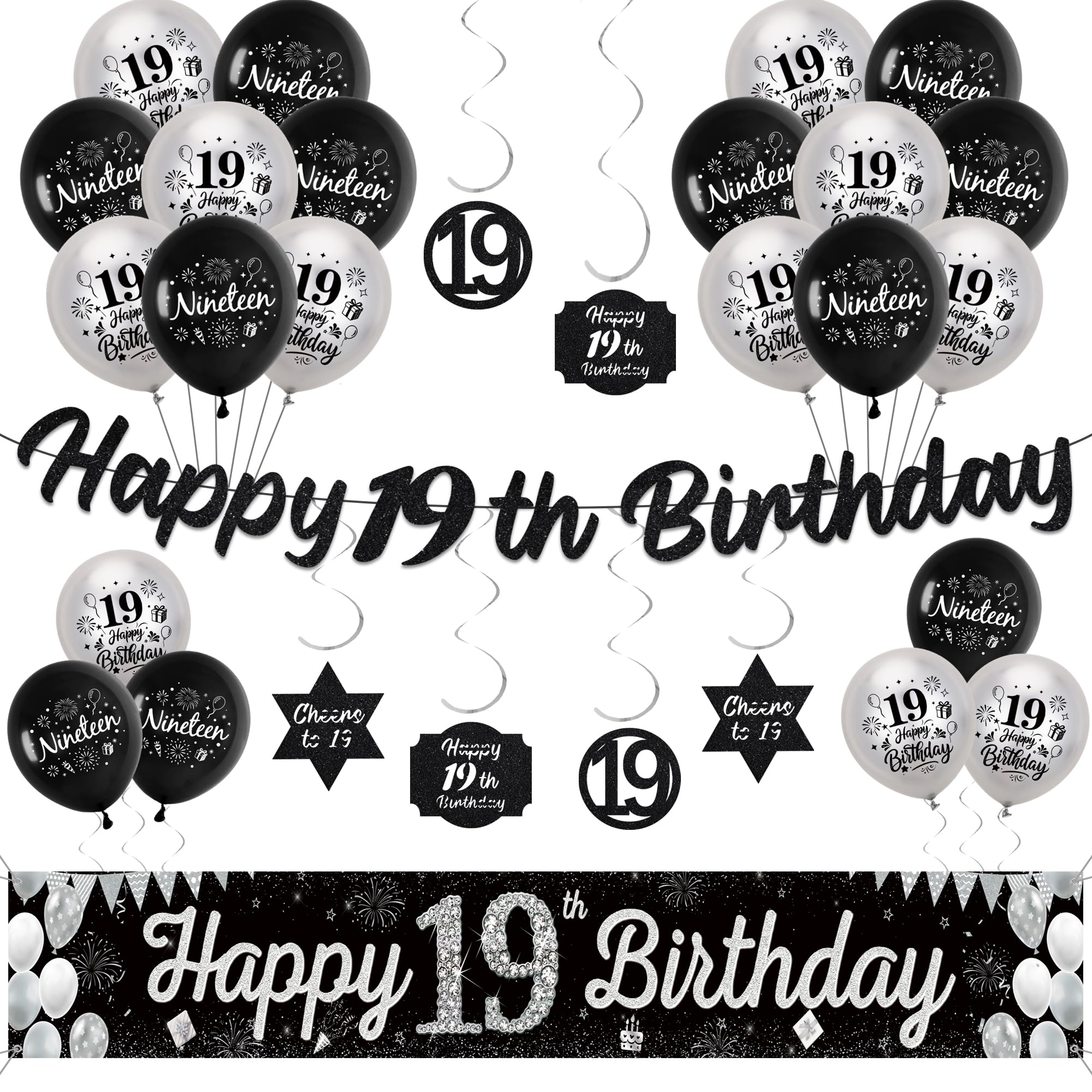 19th Birthday Decorations for Boys Girls, Happy 19th Birthday Yard Banner