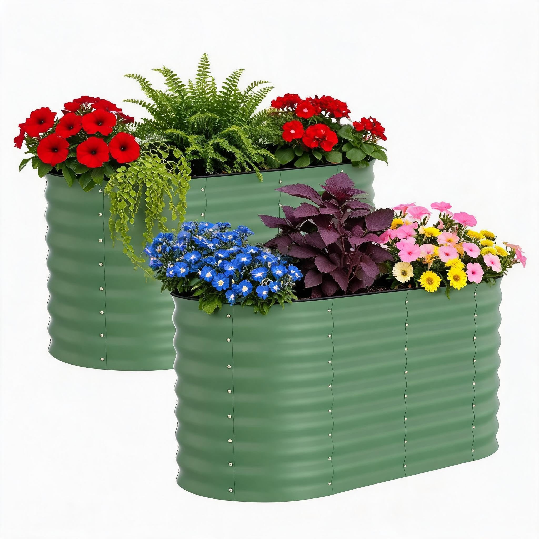 Garveetech Green With Anti-Cut Strips 2Pcs Raised Garden Bed 120X60x60cm, Galvanised Steel Planter Box