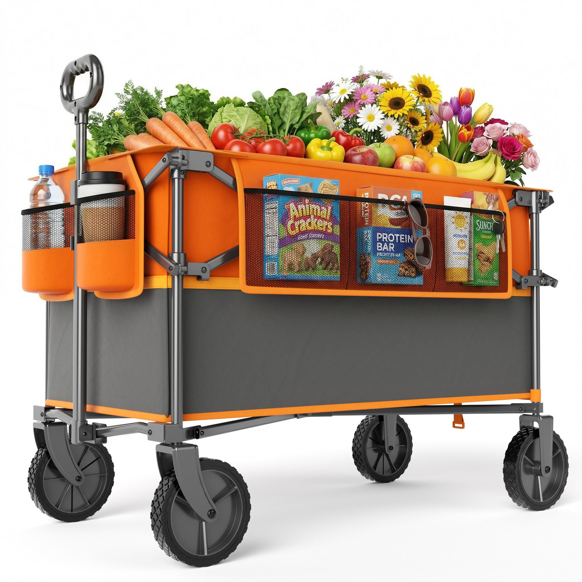 PORTAL Bollerwagen faltbar 300L XXL Große Ladefläche 120KG belastbar Handwagen mit Getränkehalter Seitentasche Transportwagen Leiterwagen klappbar Strandwagen Faltwagen für Garten Camping Festival