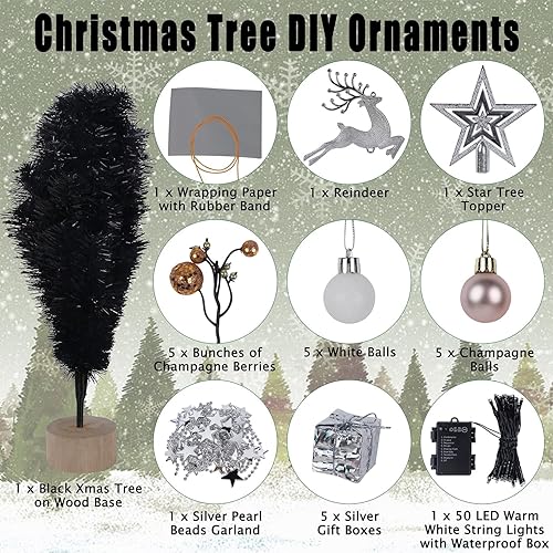 Miniatura 2 de Juegoal Mini árbol de Navidad de Halloween, árbol de Navidad artificial de mesa iluminado de 24 pulgadas2 pies, árbol pequeño iluminado a pilas y