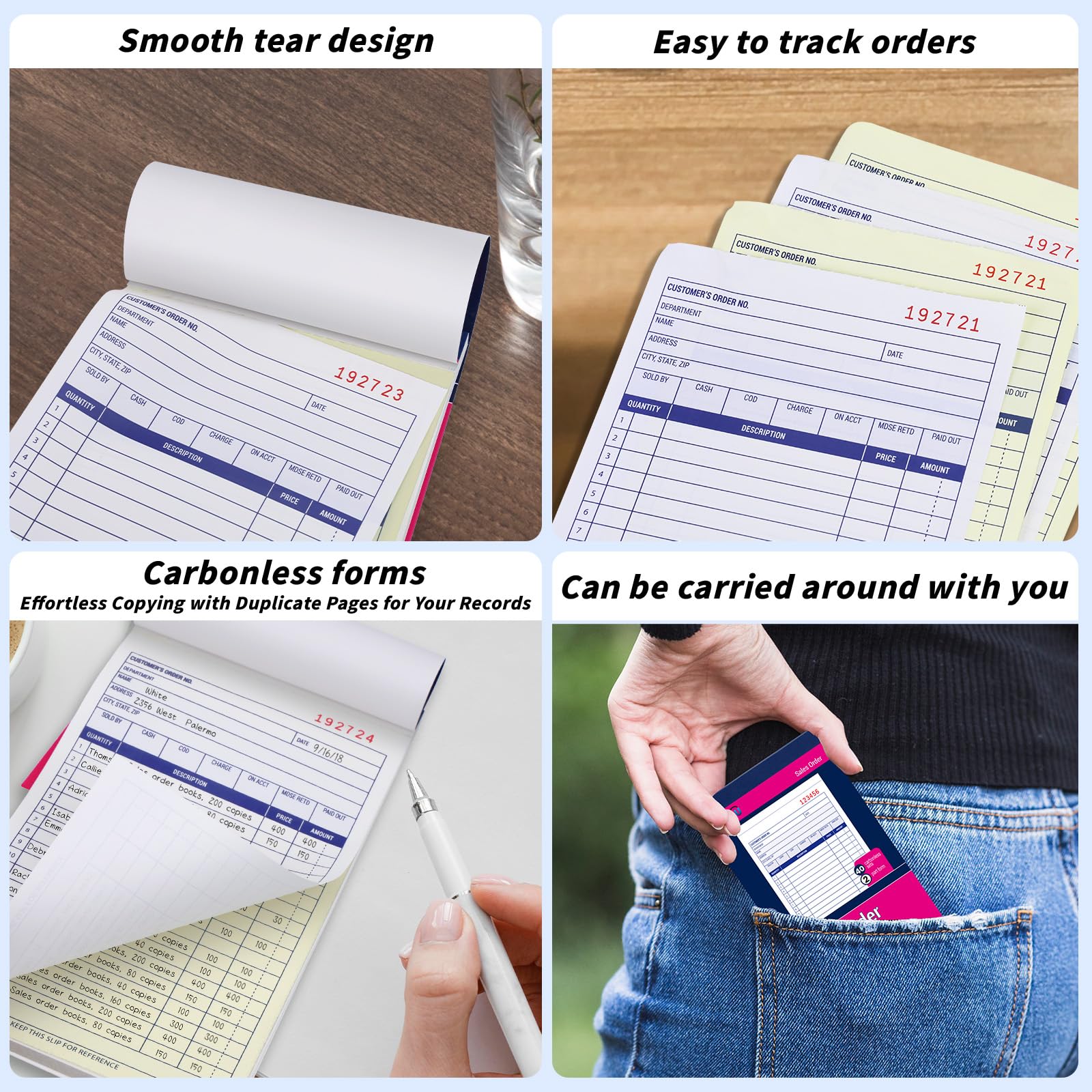 40 Stück Verkaufsbuch Großpackung, 2-teiliges selbstdurchschreibendes Verkaufsbuch, weiß/gelb, 11,4 x 19,5 cm, Allzweck-Verkaufsbuch für kleine Unternehmen und Dienstleister, 40 Sets pro Buch