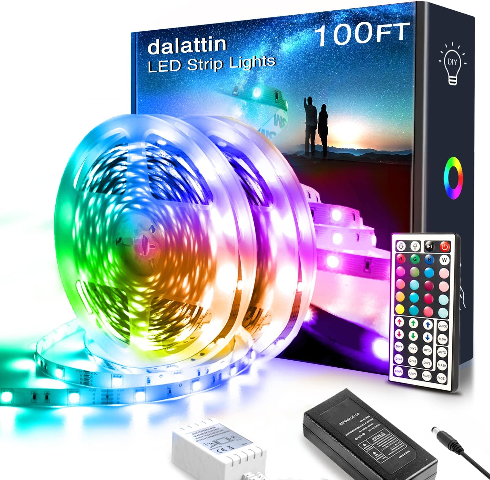 - dalattin 100ft Led Lights for Bedroom Led Strip Lights Color Changing Lights with 44 Keys Remote,2 Rolls of 50ft
