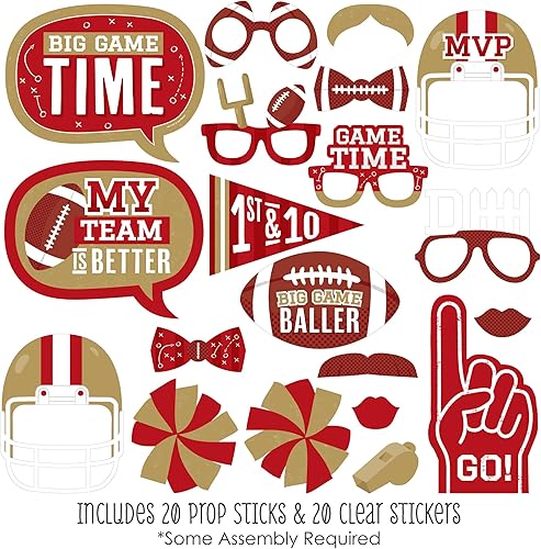 Miniatura 2 de Big Dot of Happiness The Big Game  Rojo y dorado  Kit de accesorios para cabina de fotos de fiesta de fútbol, 20 unidades
