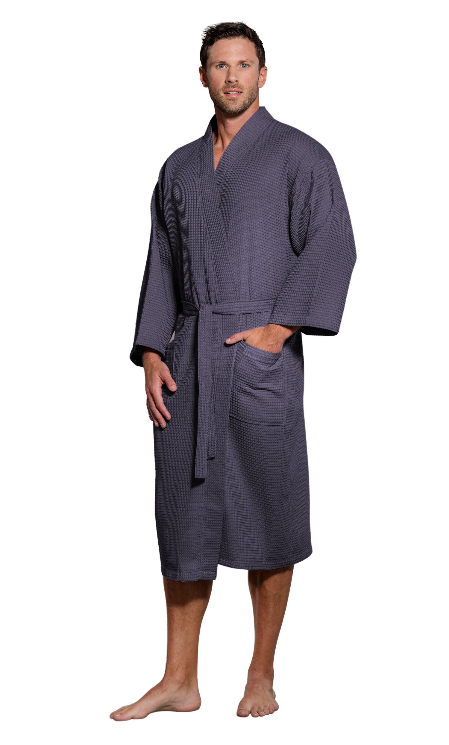 Turquaz Lightweight Long Waffle Kimono Spa Robe for Men