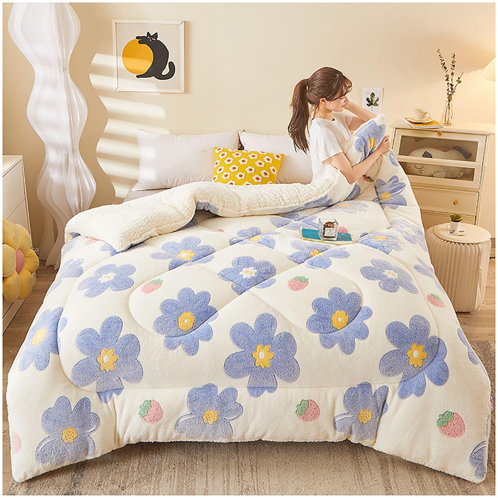 Manta de invierno de forro polar de cordero gruesa de lujo súper suave de doble cara de terciopelo de 3 capas, núcleo de edredón pesado y cálido para invierno, 200 x 230 cm (4 kg)