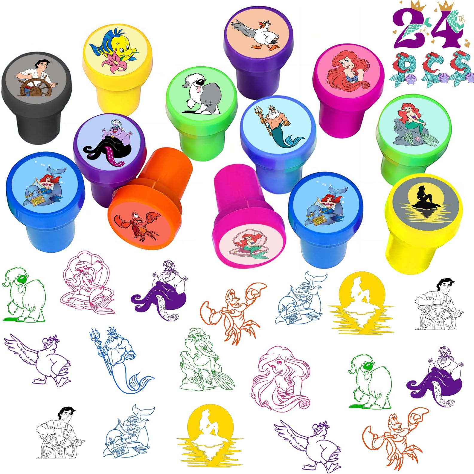 ANYMONYPF 24 pcs Mermaid Stampers Princess Party Favor Mermaid Birthday Party Supplies for Mermaid Lovers Mermaid Party Supplies Self-Ink Stamps Gifts