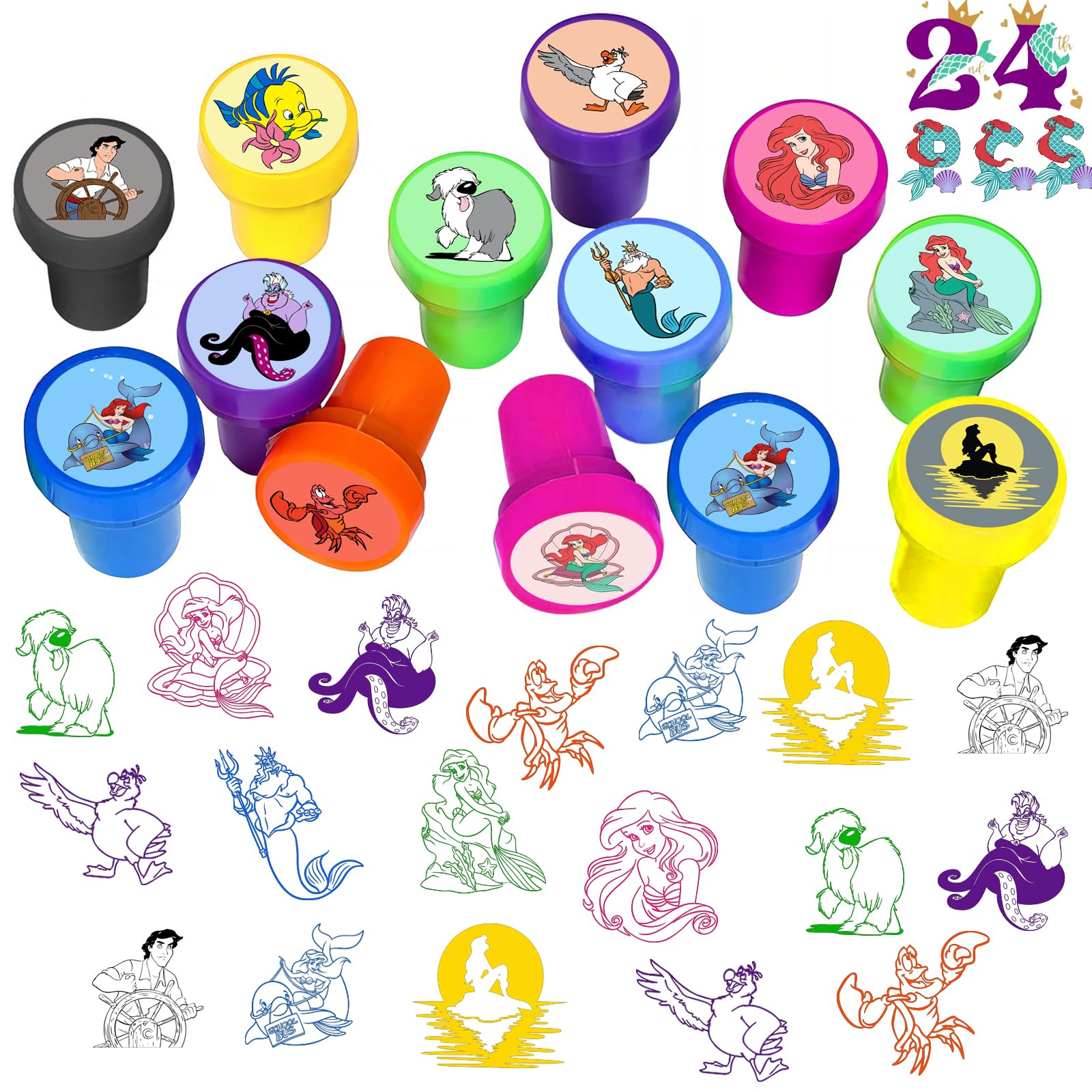 ANYMONYPF 24 pcs Mermaid Stampers Princess Party Favor Mermaid Birthday Party Supplies for Mermaid Lovers Mermaid Party Supplies Self-Ink Stamps Gifts