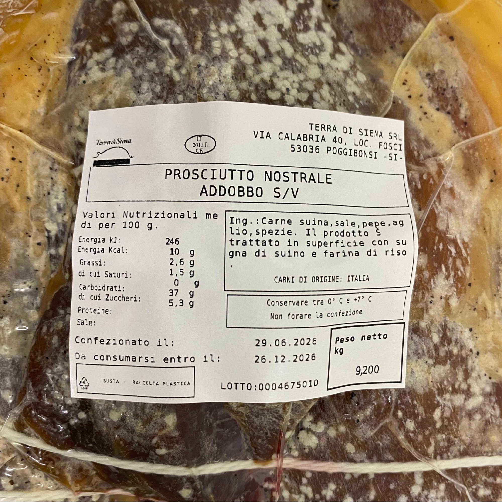 Terra di Siena - Prosciutto Addobbo Intero, 8500gr - senza glutine e senza lattosio