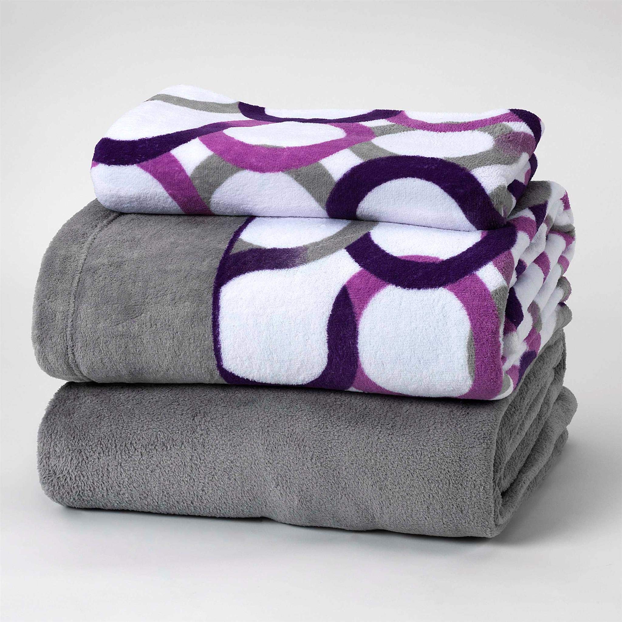 SABANALIA Sábanas Coralina Aros Cama 180x200 Invierno | 4 piezas: bajera ajustable, encimera y 2 fundas de almohada. Poliéster térmico, estampado de aros. Color Lila - Gris.