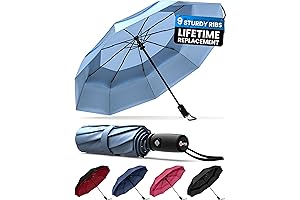 Windproof Travel Umbrella | Compact, Durable, Auto Open Close, Strong Fiberglass Frame, Waterproof Canopy