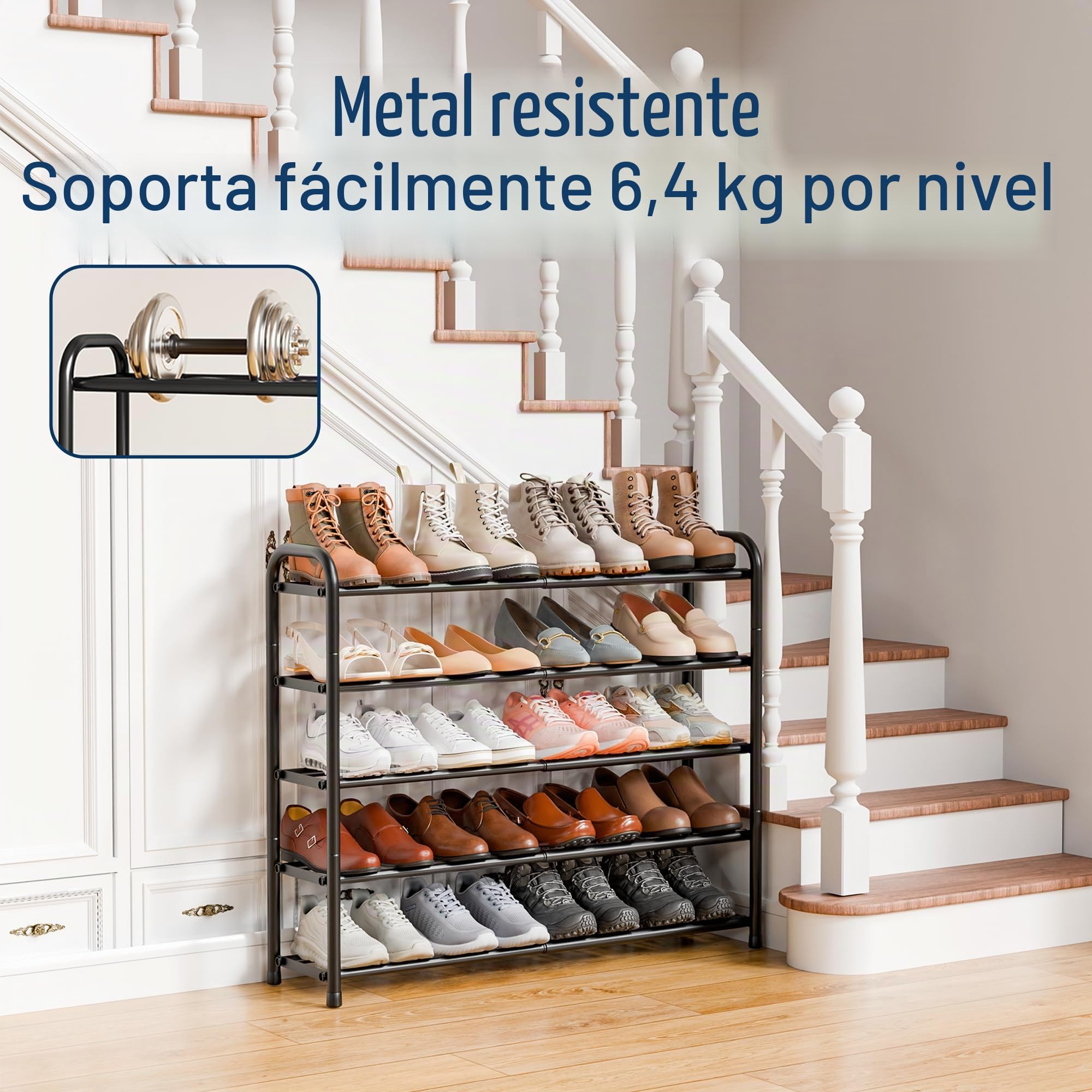 ENJOYBASICS Zapatero 5 Niveles Extensible, Shoe Rack, 45-83 cm, Negro