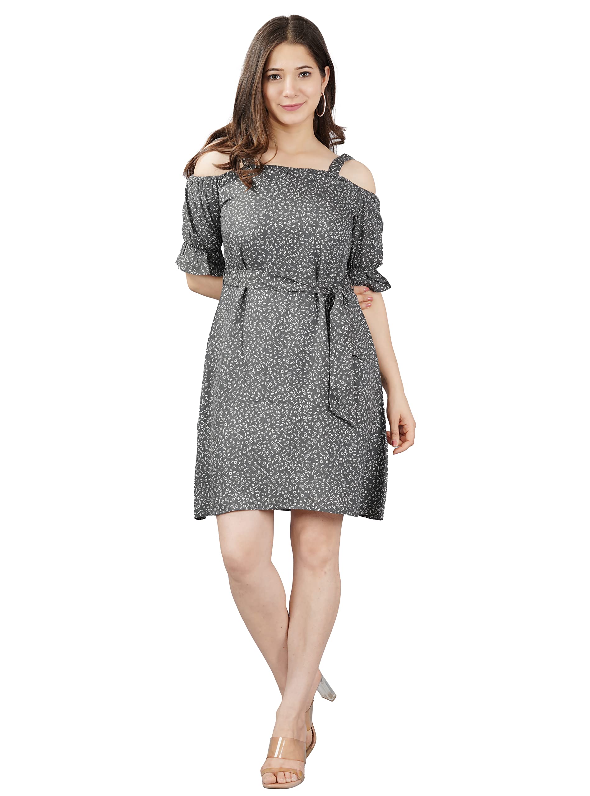 NEEMIYA Women's Rayon Printed Flared/A-Line Dress for Women & Girls | Women's Western Dress