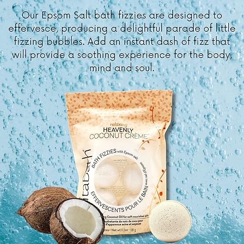 Miniatura 5 de Vitabath Bath Fizzies con sal de Epsom Relax Nourish Unwind Heavenly Coconut Crème - Aromaterapia calmante para cuerpo y mente, dolor muscular y
