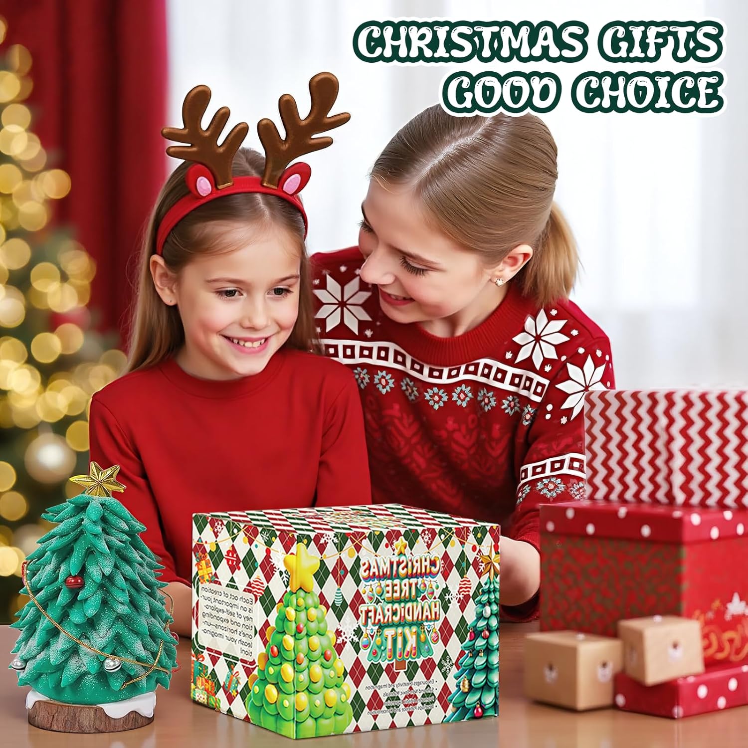 Christmas Trees DIY Crafts Kit - Christmas Modeling Clay DIY Craft Kit Creative Holiday Activity Set for Kids Air Dry Clay with Accessories for Xmas Party Decor (Christmas Tree)