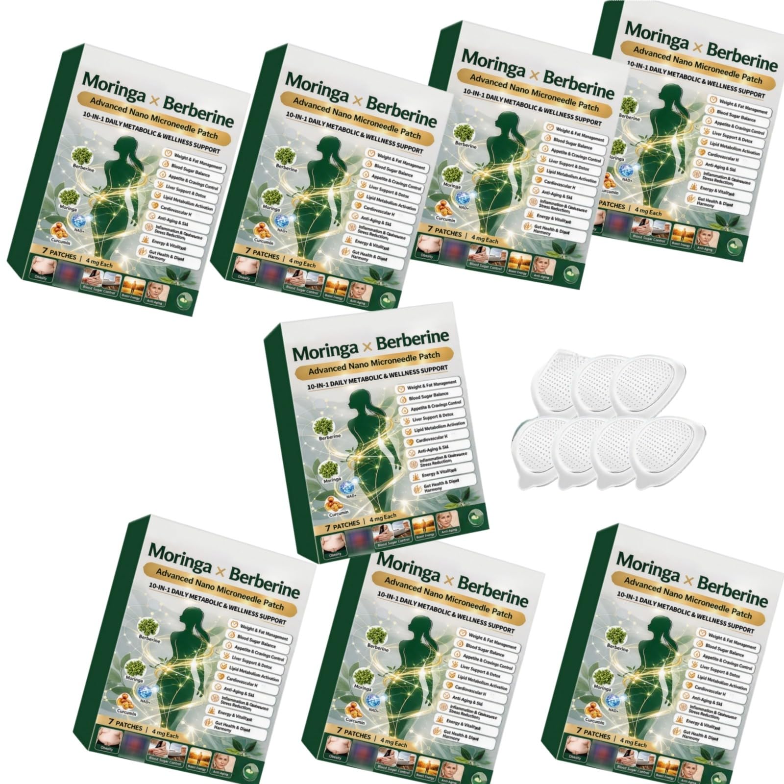 Moringa Plaster 10-IN-1, Moringa X Berberine Slimming, 10 w 1 Nano Microneedle, naturalne wyszczuplanie do utraty wagi, płaskich stomach, łatwe w aplikacji, dla mężczyzn i kobiet, naturalne składniki