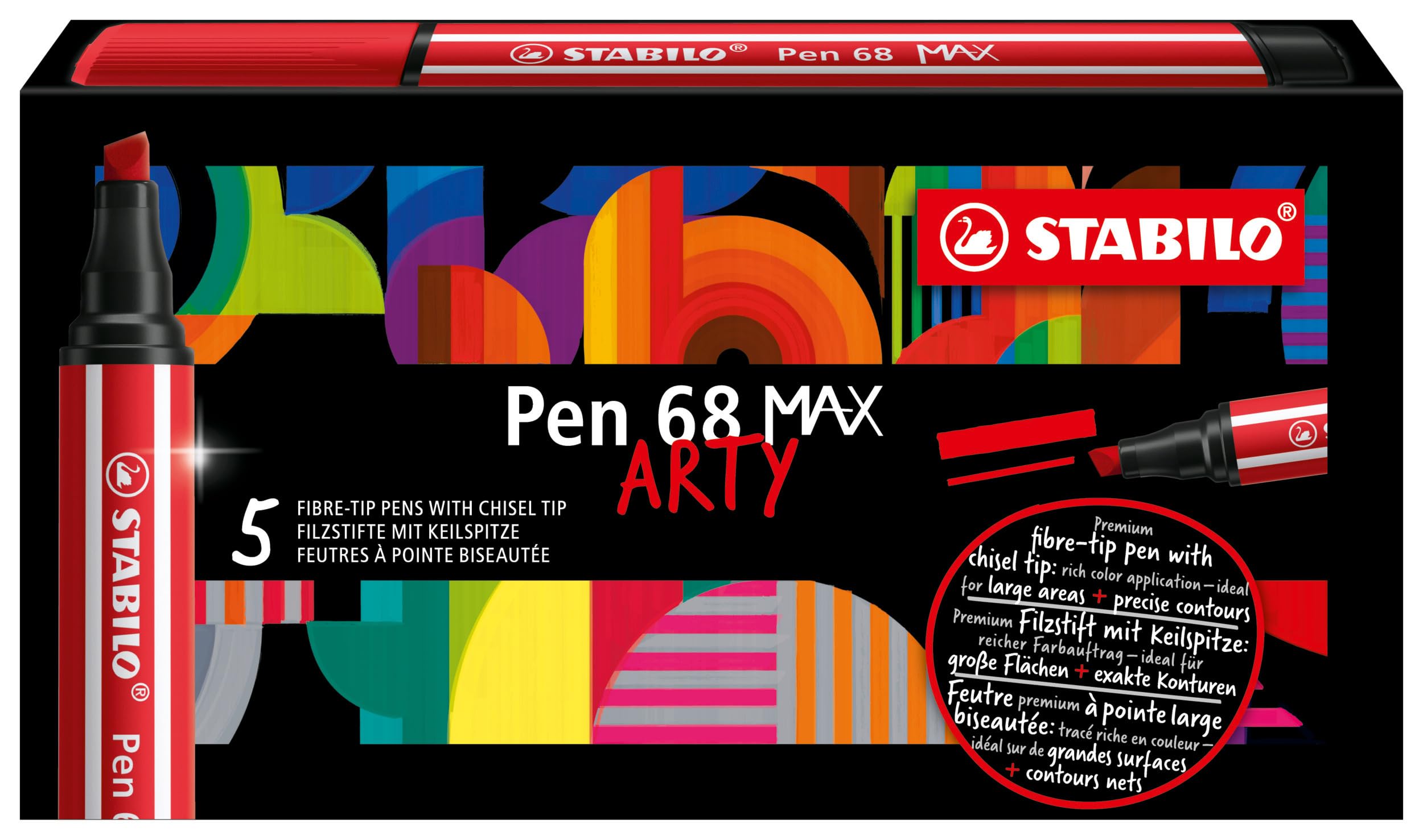 Pisak filcowy premium z grubą końcówką klinową - STABILO Pen 68 MAX - 5 szt. w opakowaniu - różowy