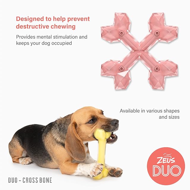 Foto 4 de 6 de Zeus Juguete para Masticar Perro Duo Cross Hueso, 15 cm, Coral, Aroma a Pollo