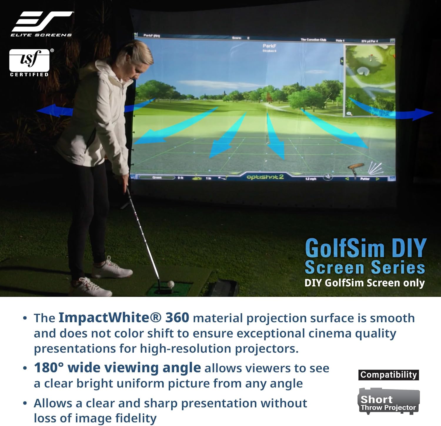 Elite Screens 9.8ft x 9.8ft Golf Impact Screen with Grommets, DIY Multi-Sport Projection Screen for Home Golf Simulators, DIY9.8X9.8-IPW360-F - Image 5