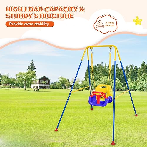 Miniatura 5 de Juego de columpios 4 en 1 y saltador y gorila para bebé, juego de columpio de bebé resistente con soporte de metal plegable para juegos en