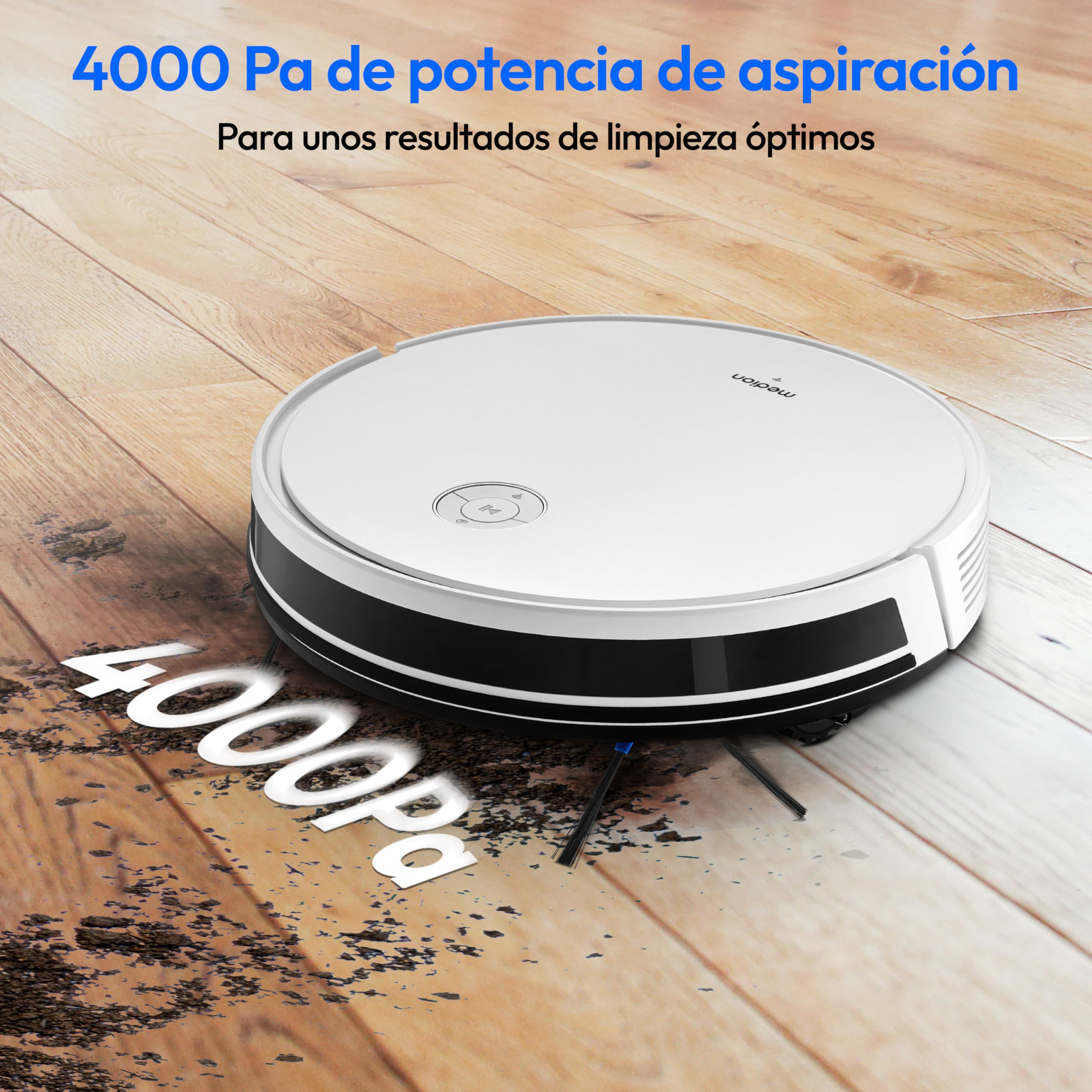 MEDION Robot Aspirador con navegación Inteligente S35 (App y Control por Voz, 4000 Pa de Potencia de aspiración, navegación giroscópica en líneas S sistemáticas, detección de alfombras