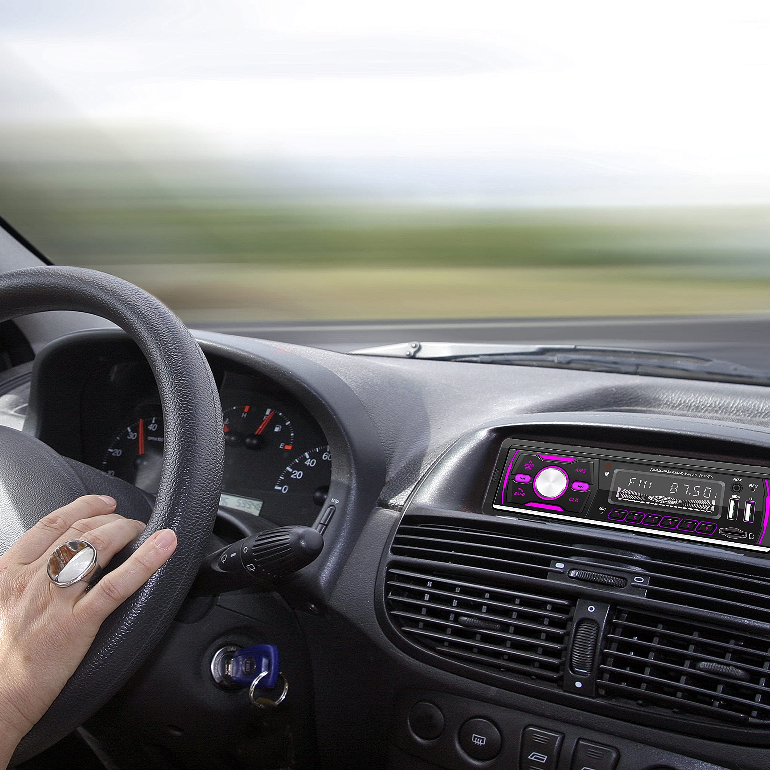 Retoo Radio samochodowe z zestawem głośnomówiącym Bluetooth i pilotem zdalnego sterowania, 1 odtwarzacz MP3 DIN z 2 USB do odtwarzania muzyki i ładowania, kolory RGB, tuner radiowy FM i antena z MP3