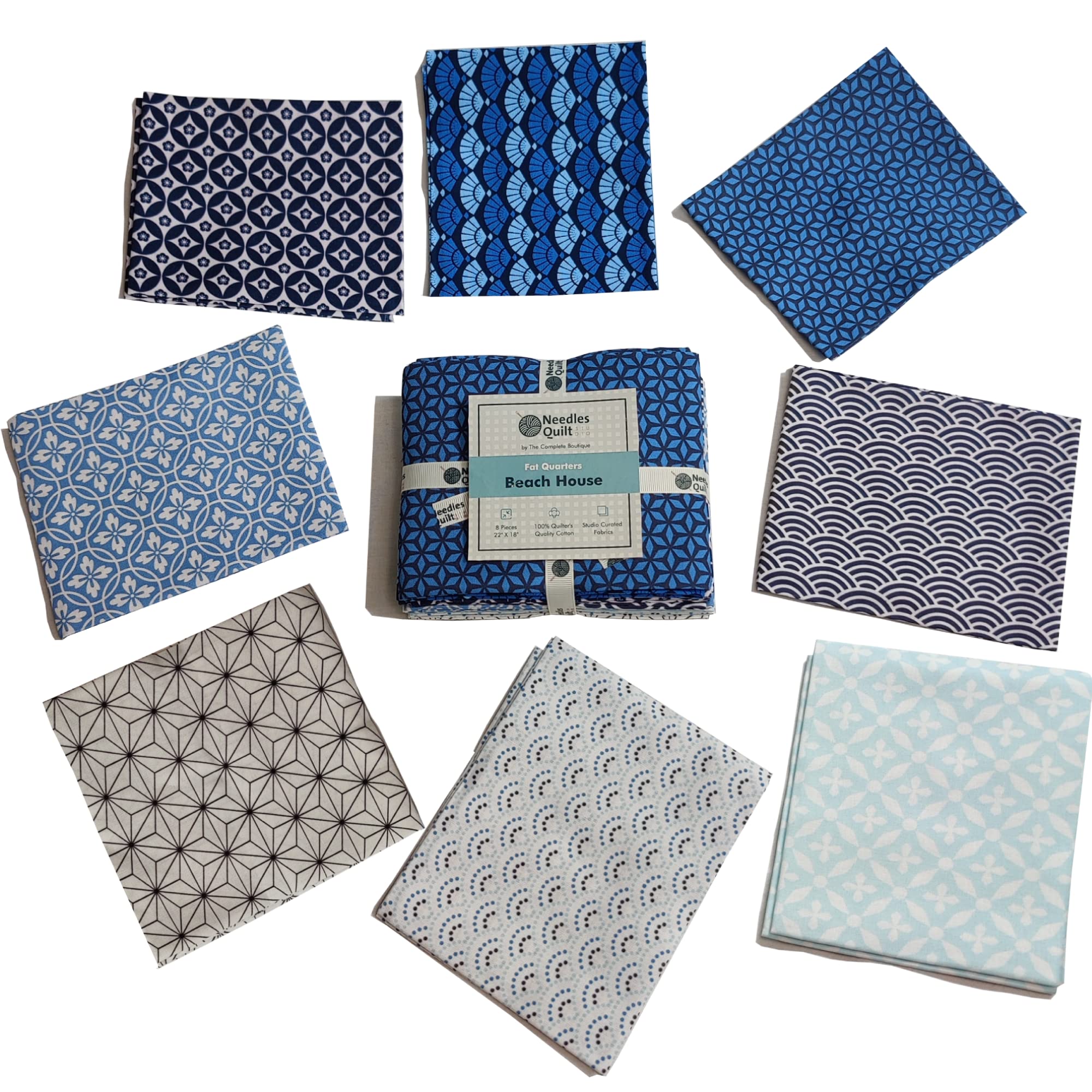 Needles Quilt Studio - 8 Fat Quarters 22" X 18" (Beach House) | Cotton Quilting Fabric Bundles - Quarter Yard Material for Sewing & Quilters - Precut Bundle Pattern Cloth Packs