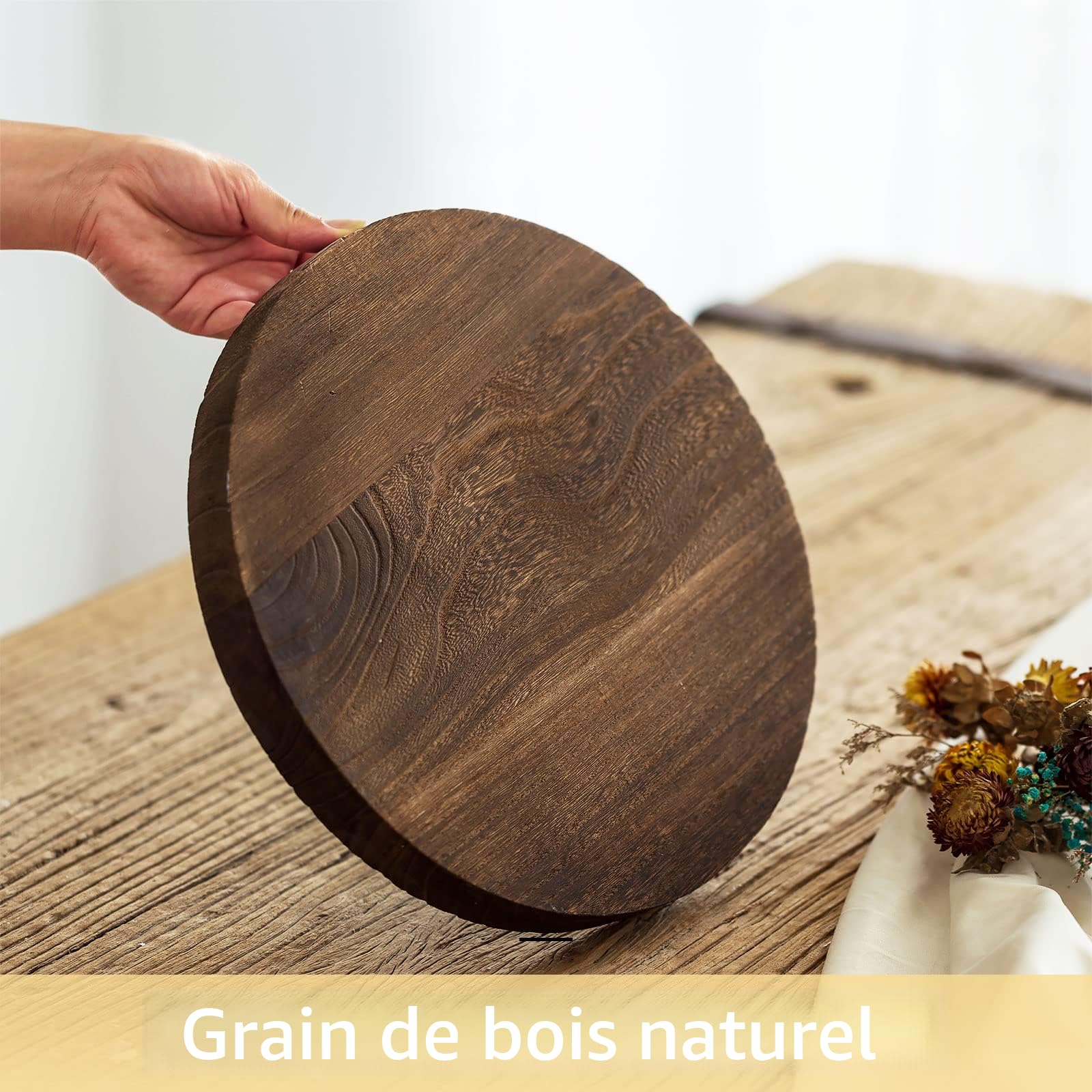 WEGREAT Plateau Décoratif Rond Noir Mat 26,8 Cm - Bougeoir Élégant, Organisateur Table Basse, Support Bougie Pilier