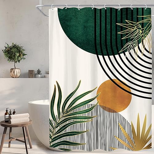 Miniatura 14 de KOMLLEX Cortina de ducha bohemia naranja de mediados de siglo para decoración de baño, 48 pulgadas de ancho x 72 pulgadas de alto, abstracto,