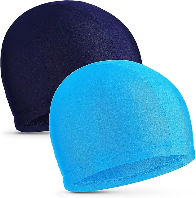 2 Pieces Elastic Swim Caps Comfortable Fabric Swimming Hat Lightweight Bathing Caps for Women Men Kids While Swimming