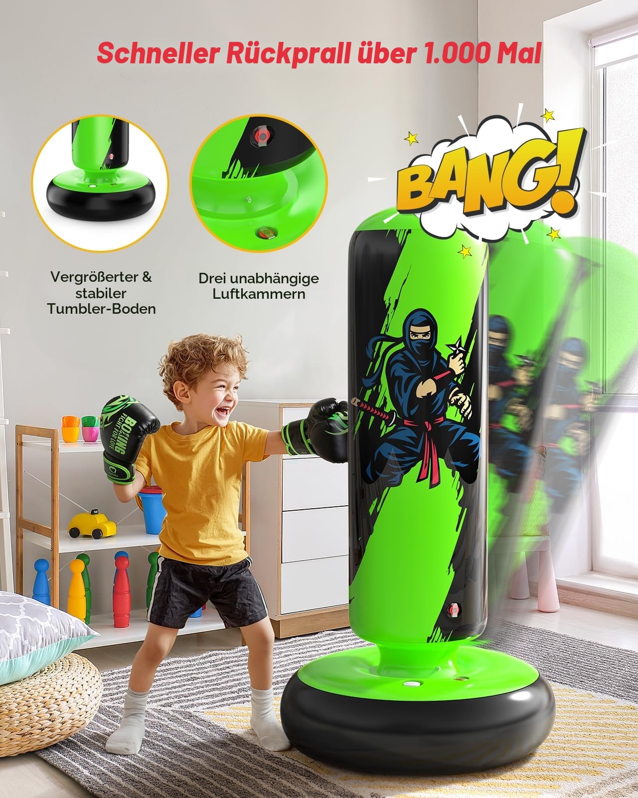 QPAU Boxsack für Kinder, freistehend, für 3-8 Kinder, Punching Ball, Geschenke für Jungen und Mädchen, Boxsack-Set für Karate, Taekwondo, MMA