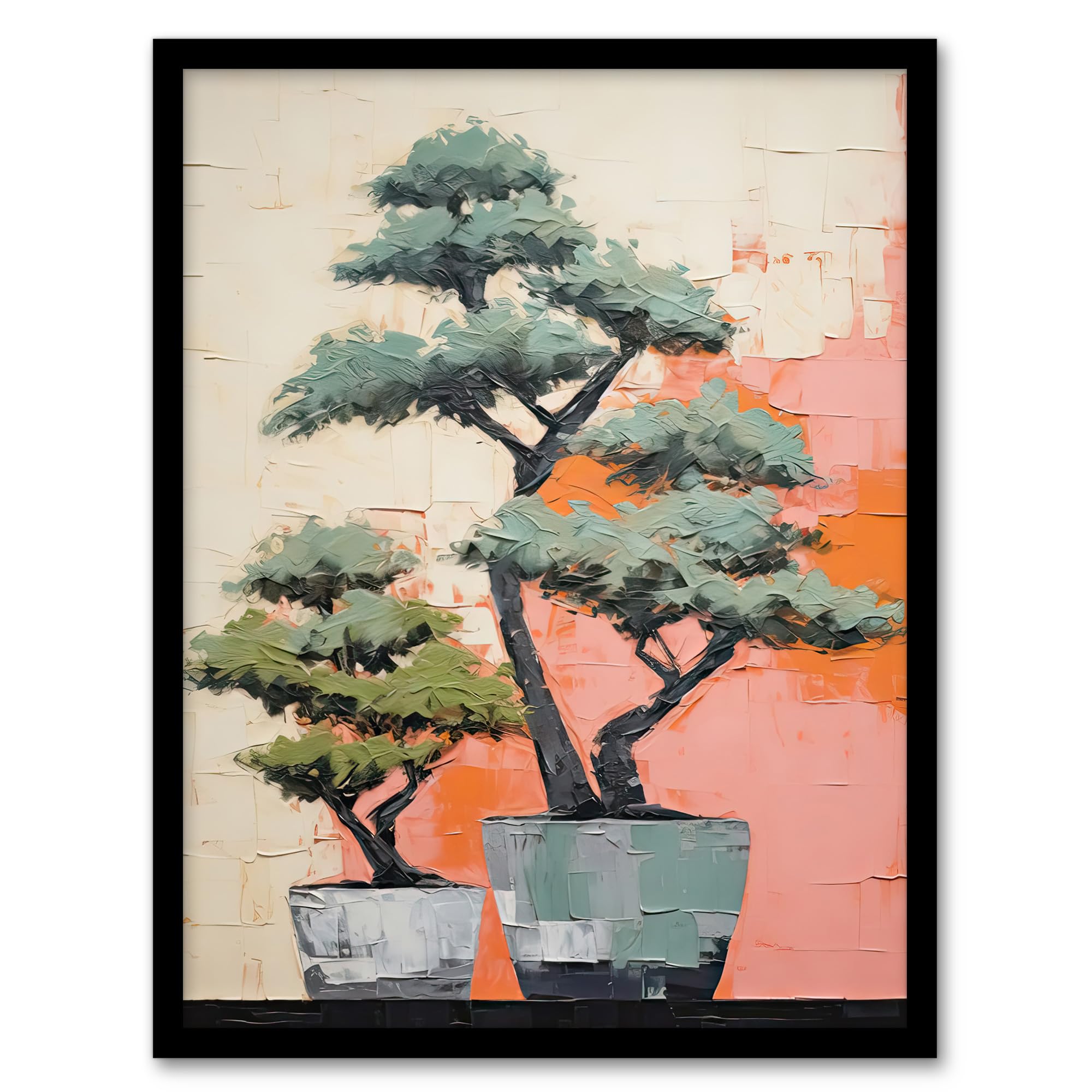 Artery8 Two Japanese Bonsai Tree Plant Pots Thick Palette Oil Painting Wall Art PrintA4 Size from B&Q