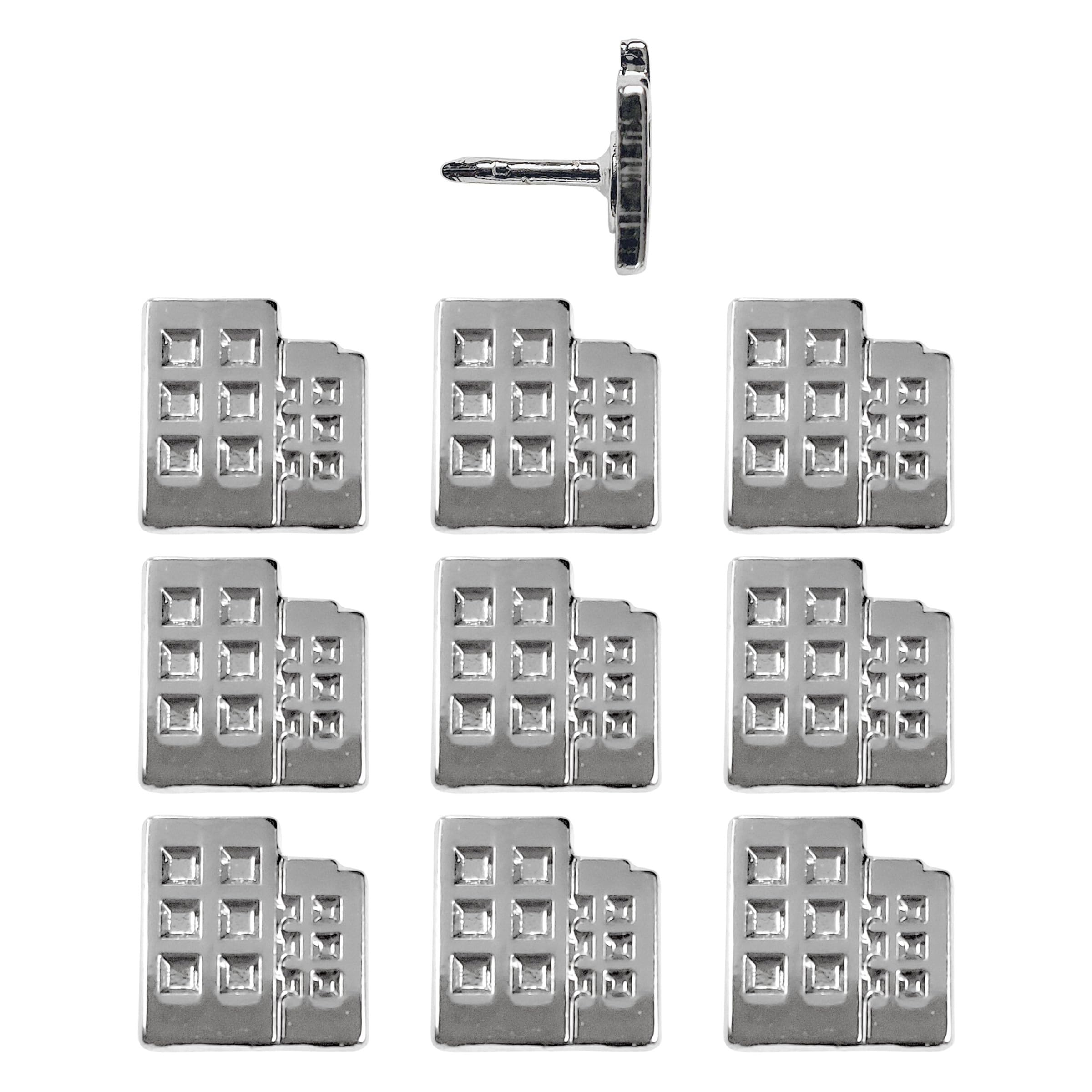 Building Push Pins - Silver Metal Building Pins - for Cork Board, Maps, or Lapel Pin Use - Designed in USA - Set of 10