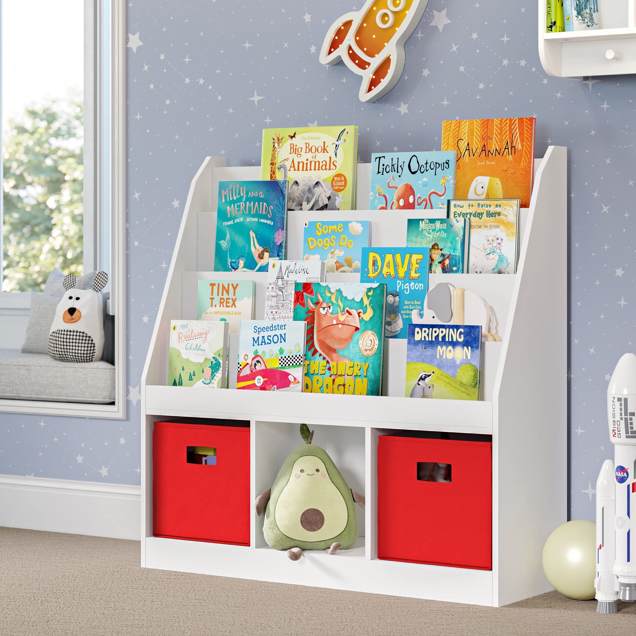 Amazon.com: RiverRidge Kids 4 shelves Three Cubbies Bookrack
