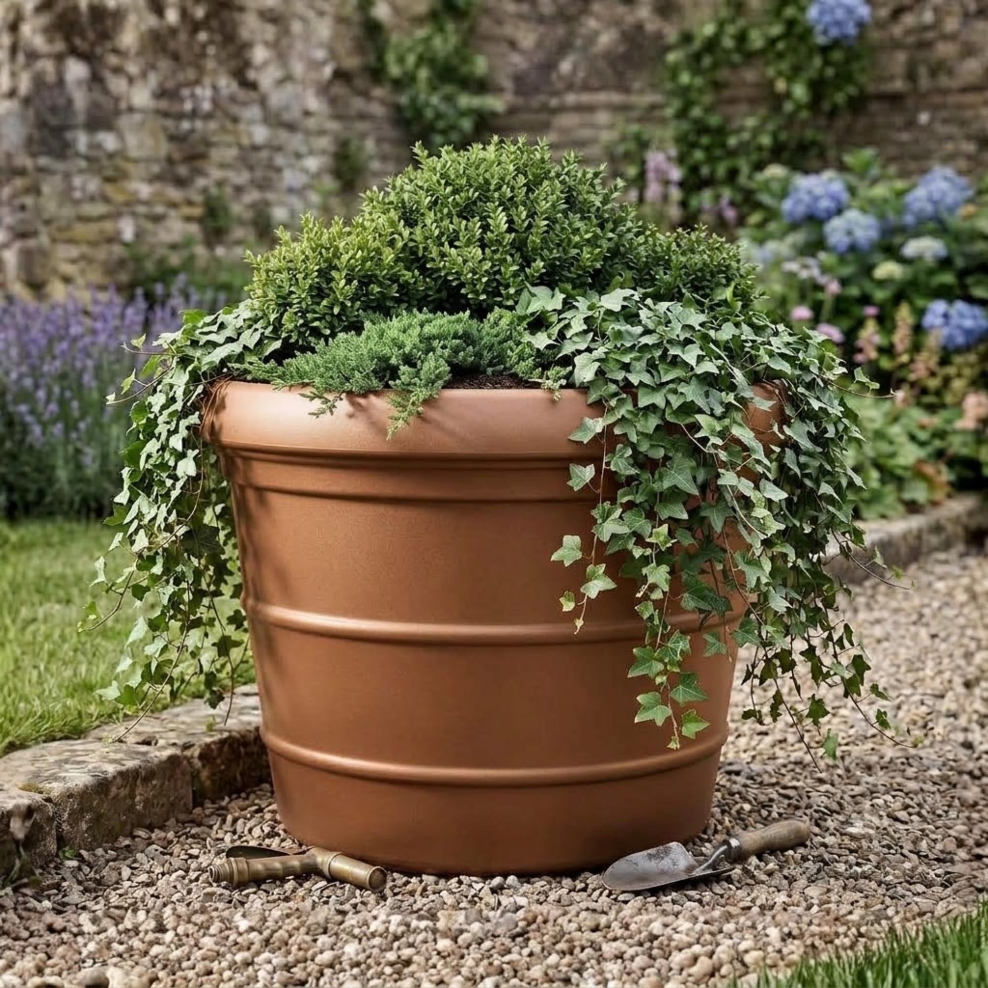 Trifibre 86cm Rotomoulded Large Planter (275L) - Frost-Proof Rust Effect | Heavy-duty classic plastic plant pot with 275L capacity, frost-proof and UV-resistant, ideal for gardens and patios.