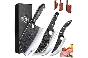 Premium Butcher Knife Set - Forged Cleaver, Serbian Chef & Viking Knife