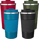 4 Pack de tasse à café isolée avec limace 17oz Gobelet de café de voyage en acier inoxydable Réutilisable tasses de café Thermique tasse à café pour boissons froides chaudes et glacées, multicolore