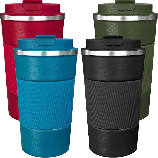 4 Pack de tasse à café isolée avec limace 17oz Gobelet de café de voyage en acier inoxydable Réutilisable tasses de café Thermique tasse à café pour boissons froides chaudes et glacées, multicolore