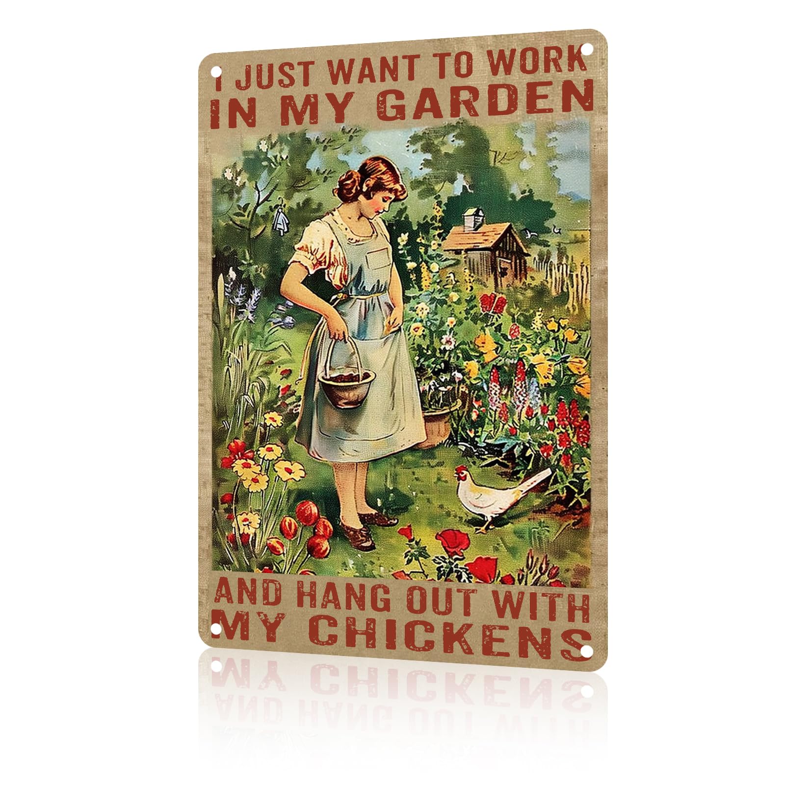 Anceky I Just Want to Work in My Garden and Hangwith My Chickens Metal Signs Garden Sign Funny Aluminum Tin Sign for Garden Yard Fence Garage Office Outside Wall Decor 12×16 Inch