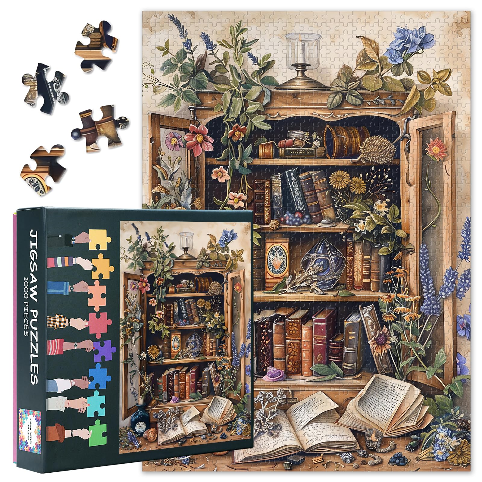 Jigsaw Puzzles for Adults 1000 Piece - Challenging Puzzle Bookshelf Art, 27.5x19.7 Inch Family Educational Game & Unique Living Room Decor Gift (Botanical Series) โ image 1