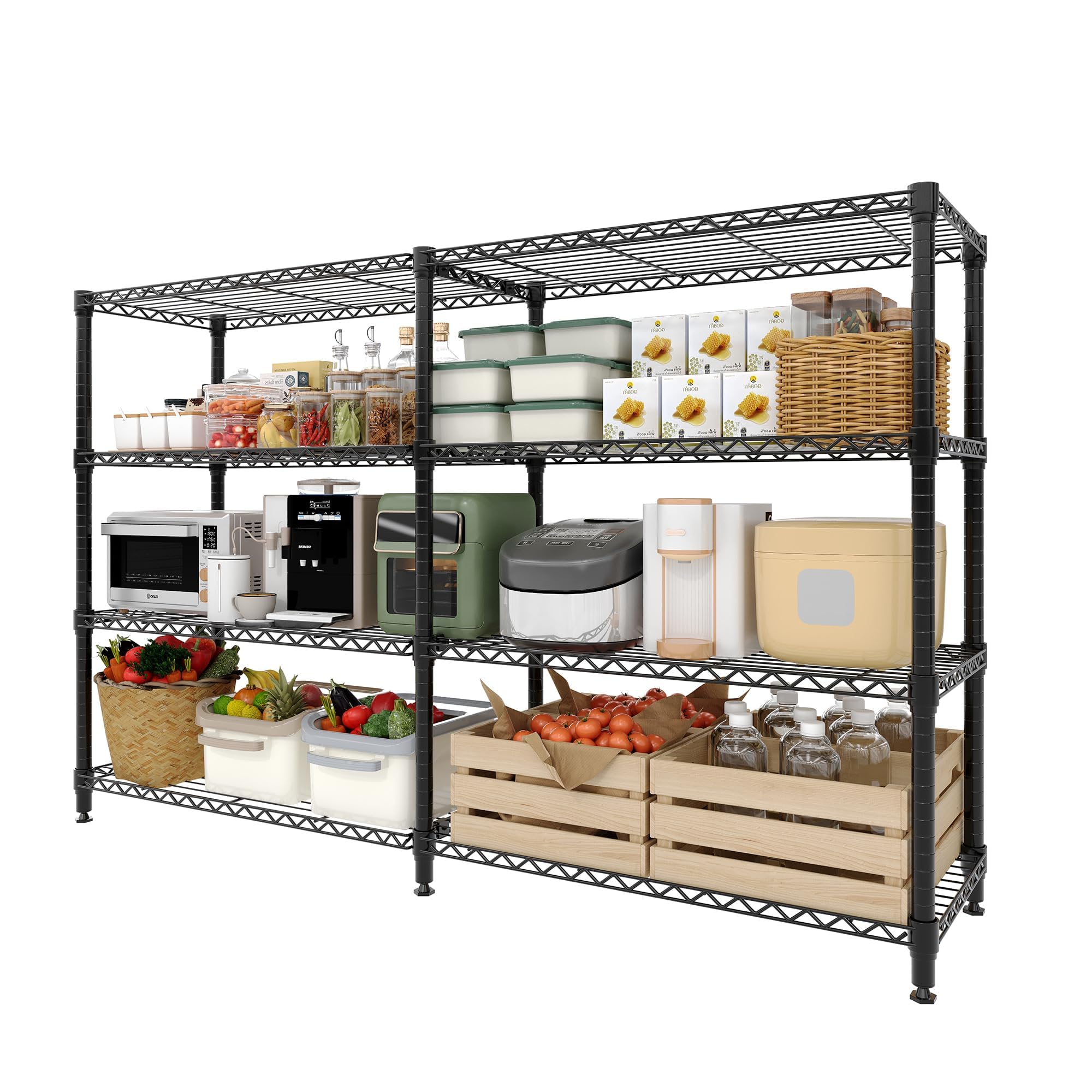 GarveeTech Metall-Drahtregal 4-stufig, 180x35x179 cm, schwarz | Höhenverstellbar mit 601 kg Tragkraft, universales Regal geeignet für Garage, Lager und Küche