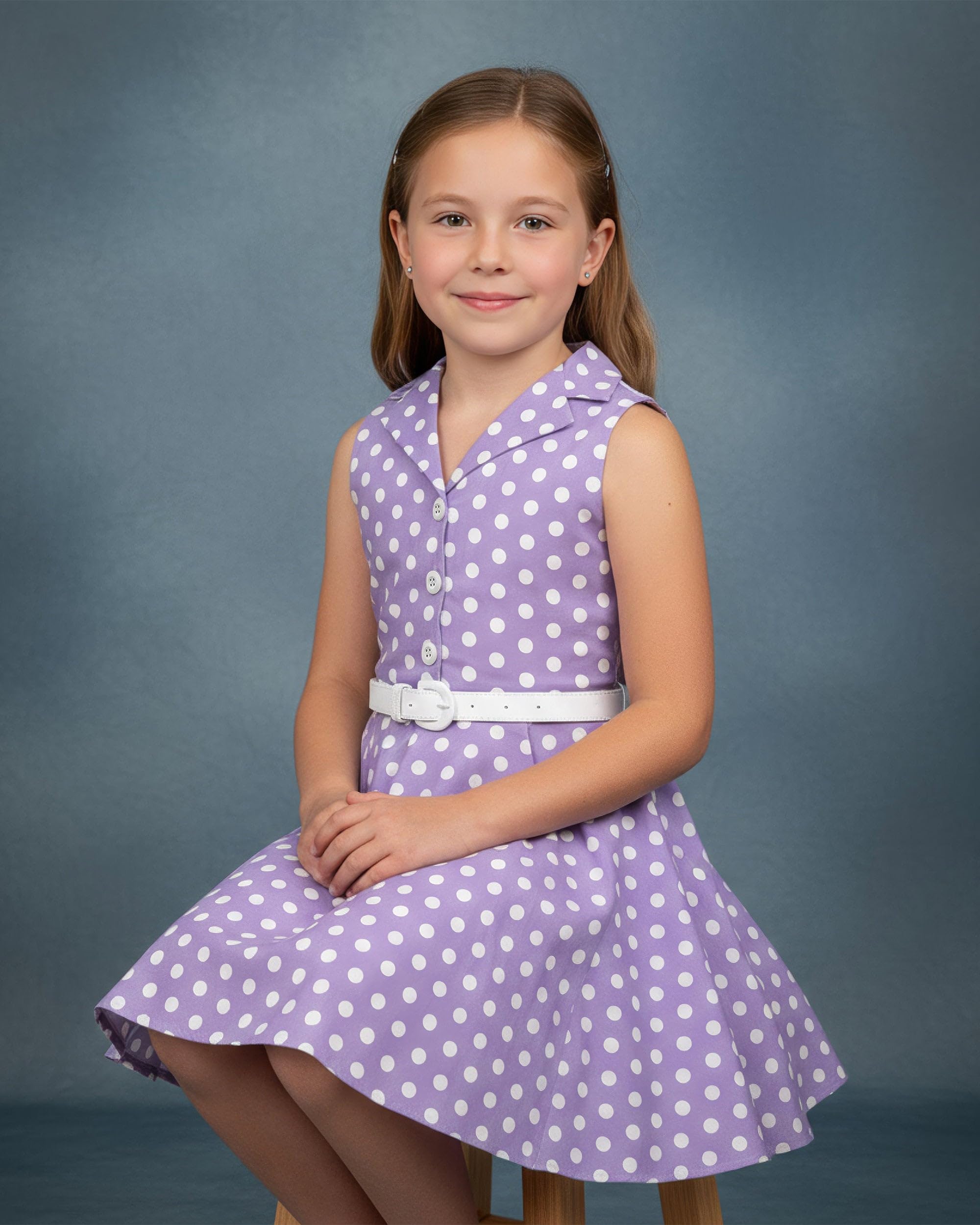 BlackButterfly Vestito Bambina Holly a Pois | Gonna a Ruota, Senza Maniche, Colletto Classico, Abbottonatura, Foderato, Cintura Removibile, 3-14 Anni