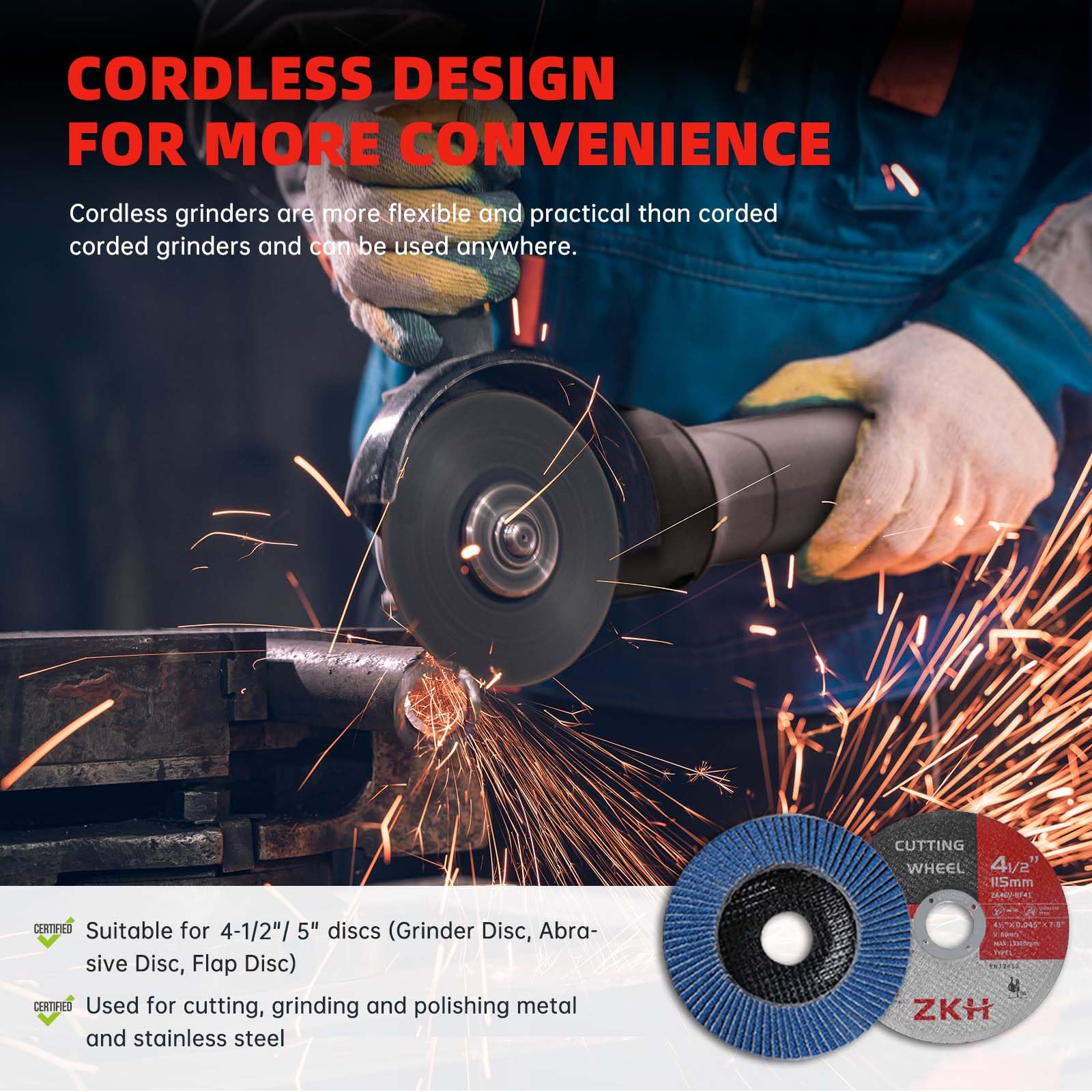Meuleuse D'angle Sans Balais 20 V 4-1/2" 115 Mm - Batterie Li-ion 4,0 Ah Et Chargeur Rapide - Ponceuse à Main électrique Pour Métal - Avec Disque Abrasif, Disque à Tronçonner Et
