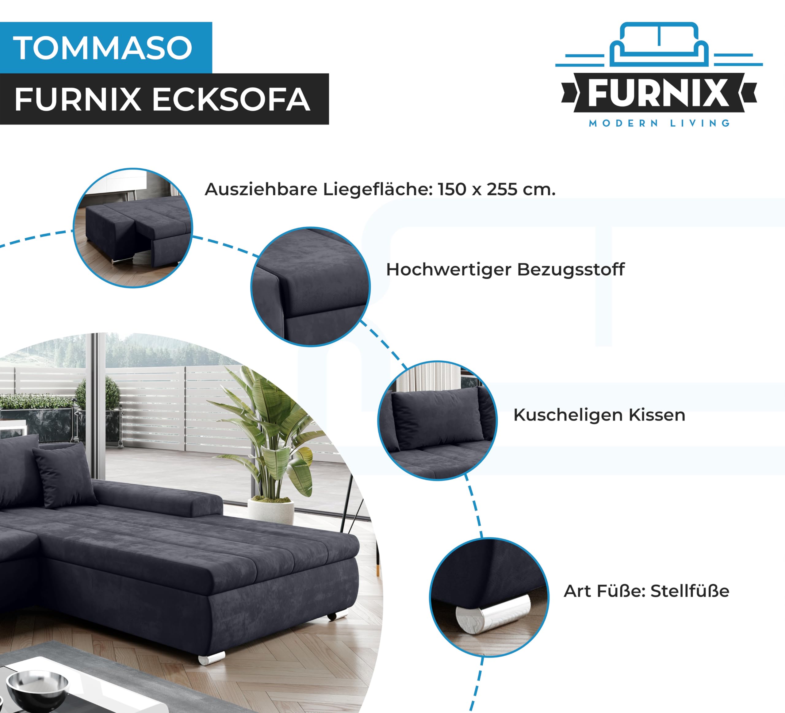 Furnix Tommaso MH97 Corner Sofa with Sleep Function and Bed Box Furnix Tommaso MH97 Corner Sofa with Sleep Function and Bed Box