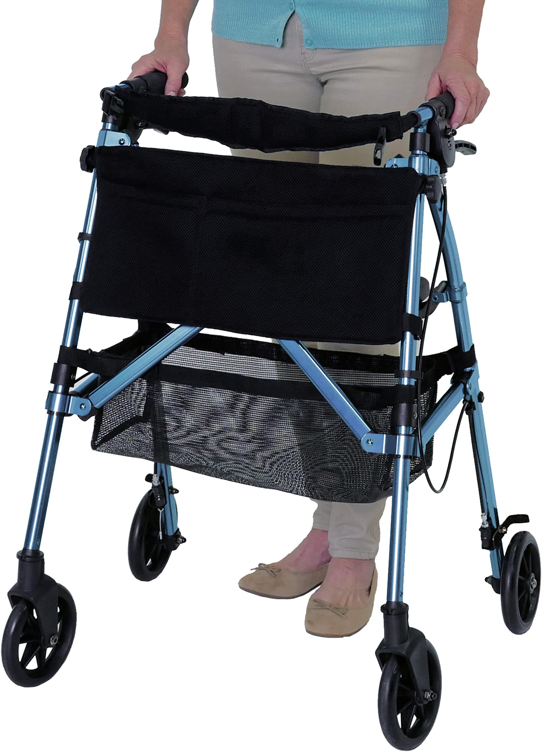 StanderEZ Fold-N-Go Rollator Micro, Lightweight Rolling Walker for Short Seniors with Seat & Brakes, Cobalt Blue (Eligible for VAT Relief in The UK)