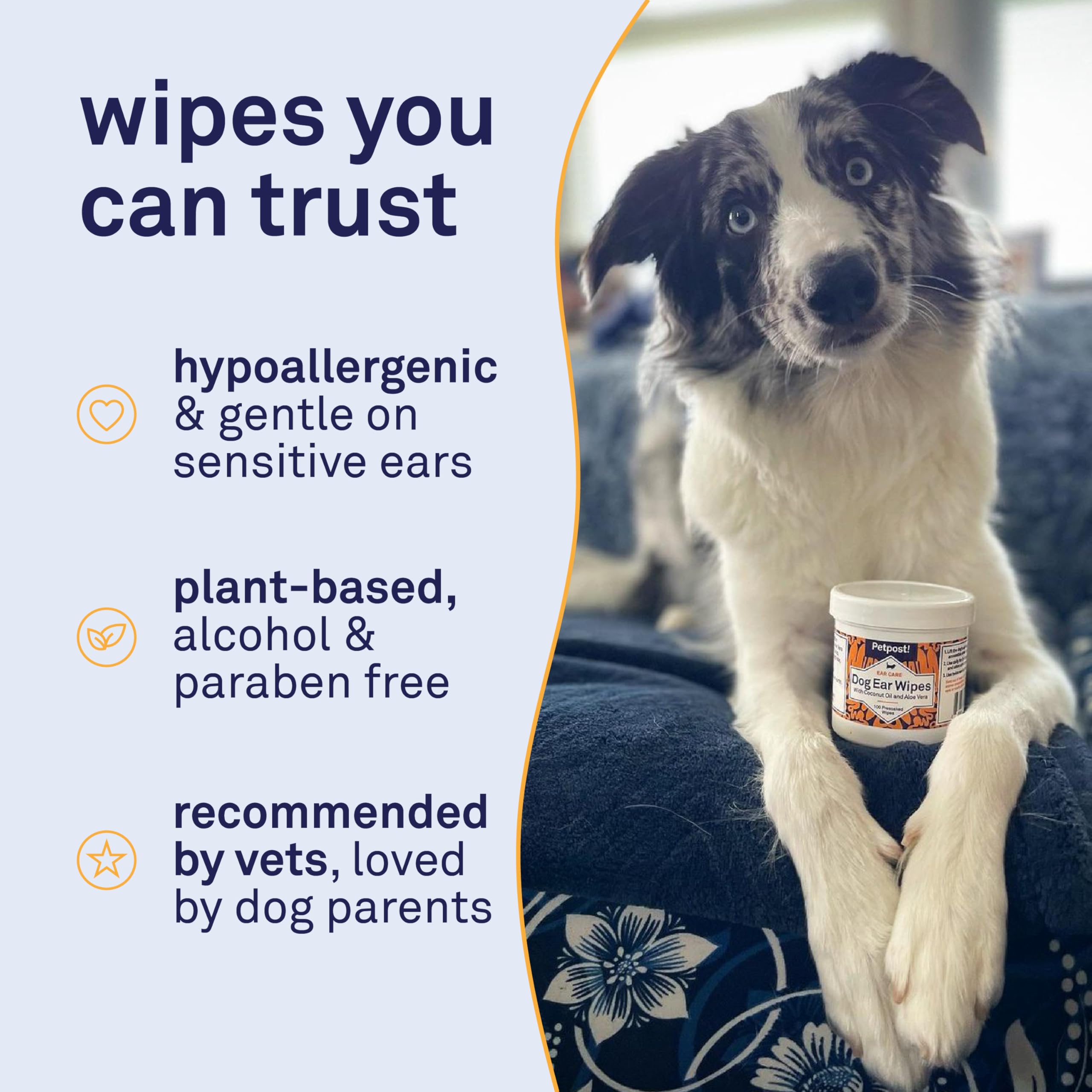 Pet Ear Cleaning Wipes - Aloe Vera & Coconut Oil Finger Wipes For Dogs And Cats