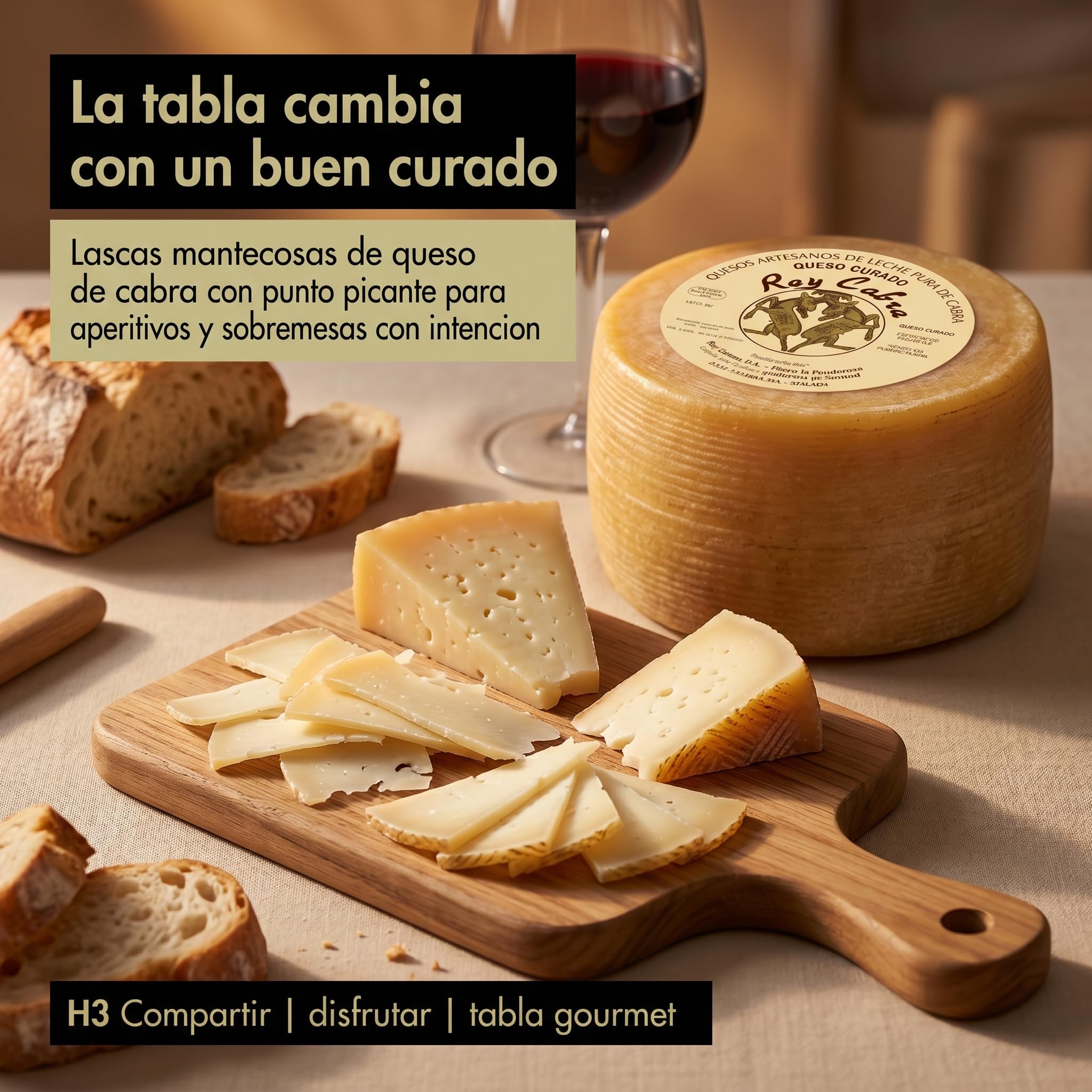 Queso Curado de Cabra Pieza Entera 2 kg Maduracion 150 Dias Sabor Intenso | Leche pura artesano Serrania Ronda Malaga punto picante mantecoso tabla aperitivo maridaje vino tinto regalo gourmet