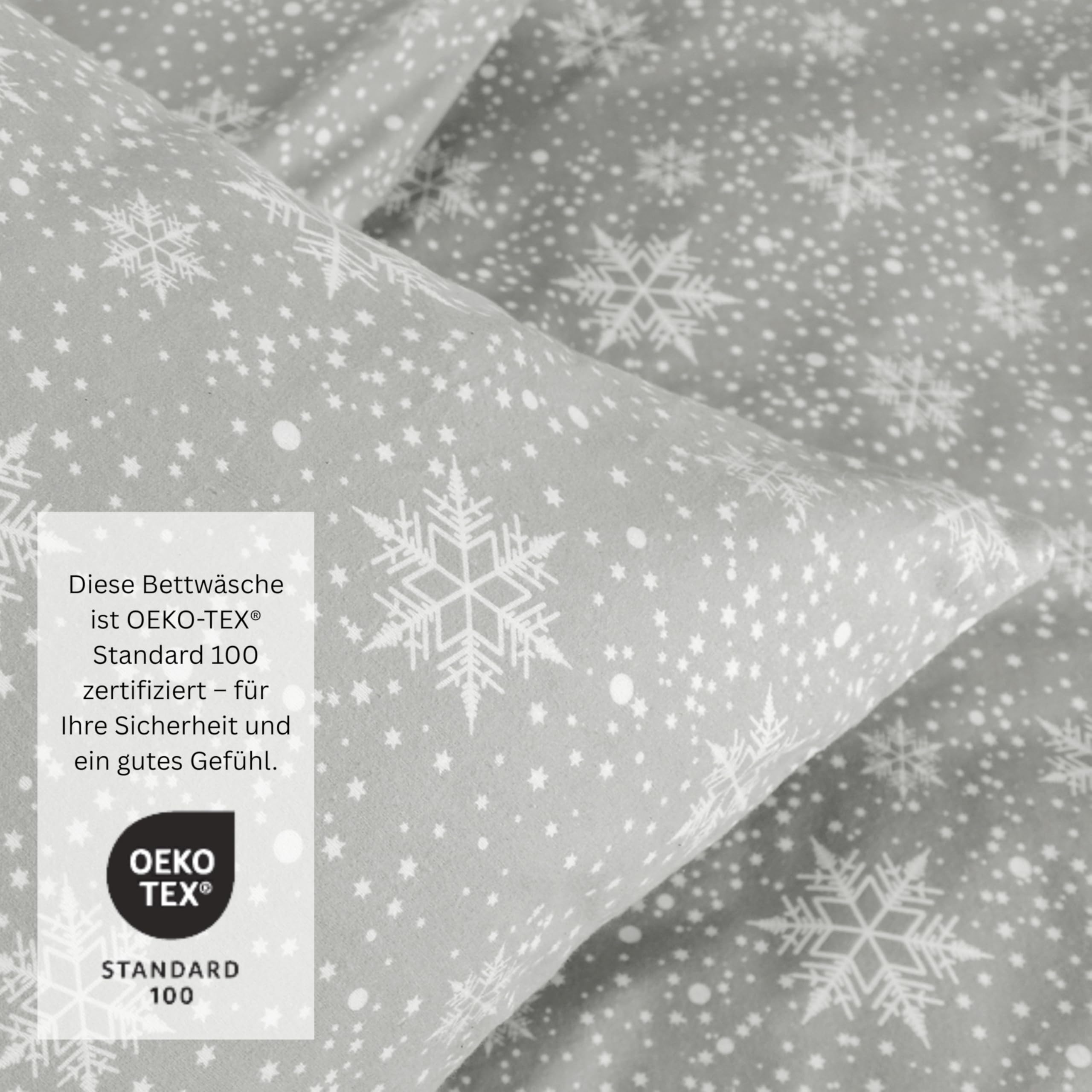 Esprit 2-częściowy komplet pościeli flanelowej 135 x 200 cm, bawełna szara płatki śniegu – przytulny i puszysty – 135 x 200 cm – poszewka na kołdrę i poszewka na poduszkę 80 x 80 cm – zima i Boże