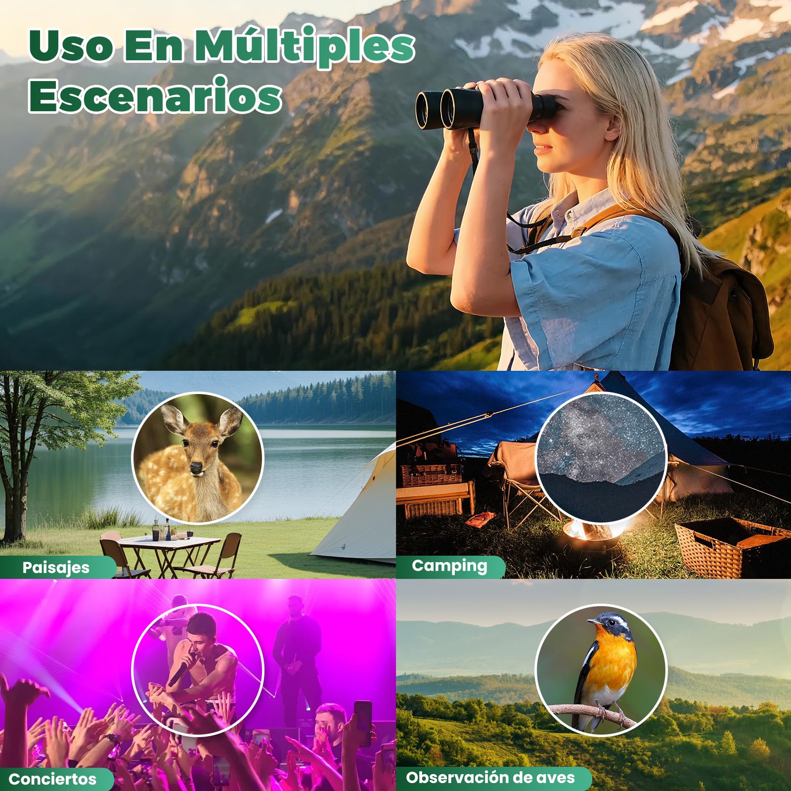 Prismáticos Compactos Profesionales 20 X 50 para Adultos Niño, Binoculares con Campo de Visión Amplio, Óptica FMC,Adaptador,Binoculars Ligero para Observación de Aves Acampada Caza Ópera Conciertos