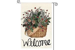 AVOIN Outdoor Welcome Christmas Flags with Red Berries, Holly, Double-Sided Banner for Yards and Gardens
