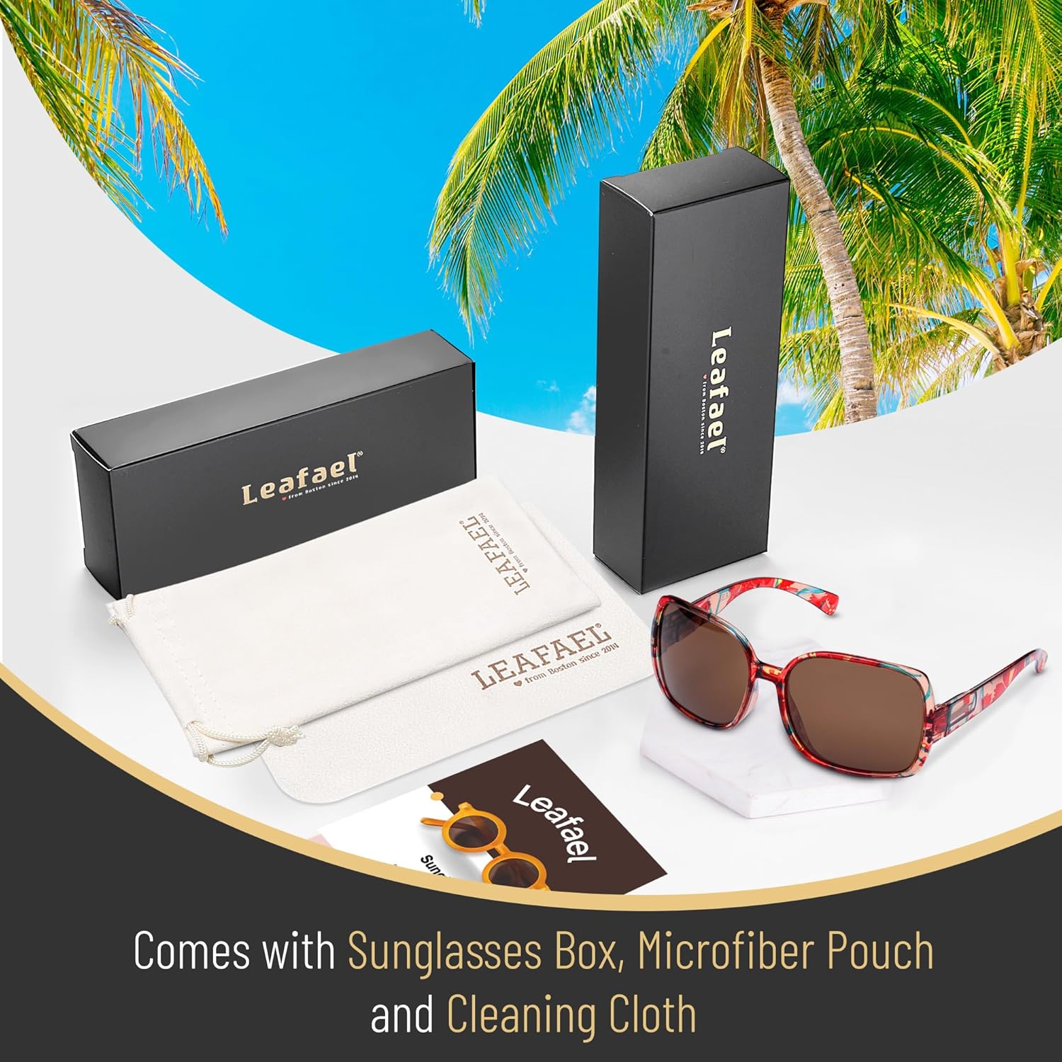 Leafael Polarized Oversized Sunglasses for Women, Red Floral Square Frame, UV400 Protection Shades, Trendy Retro Designer Style - Image 6